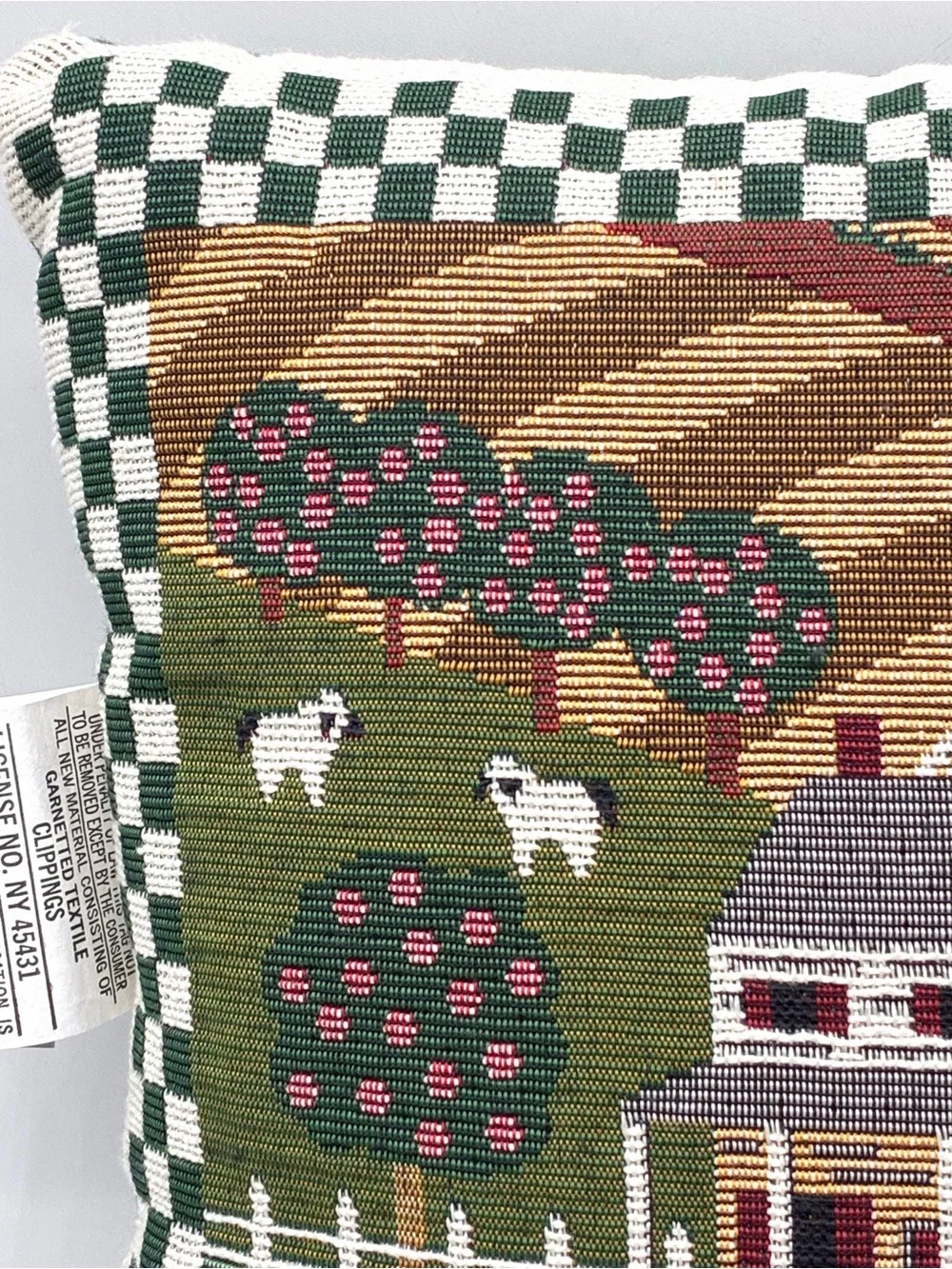 Vintage Farm Scene Tapestry Pillow Apple Orchard Cow USA Made
